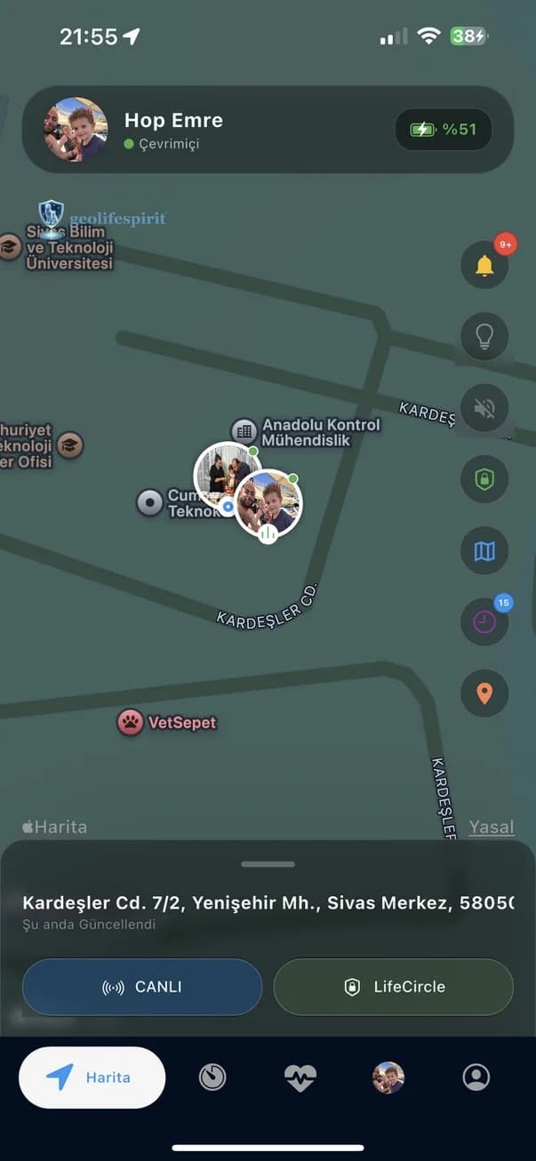 GPS tracking app showing live location on map