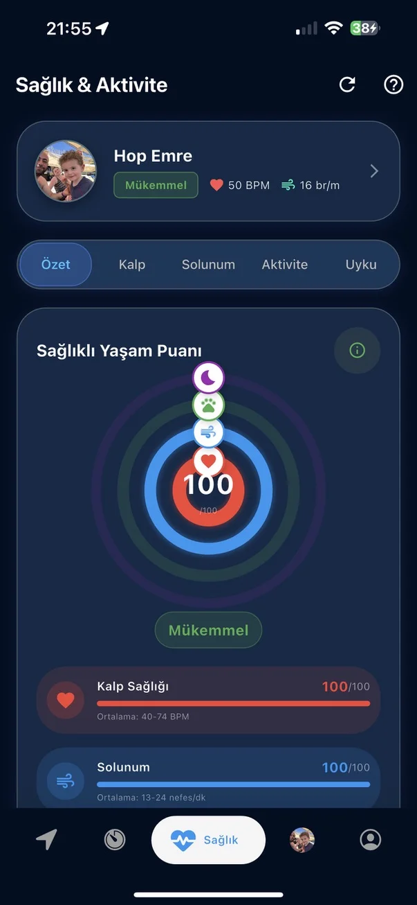 Health monitoring dashboard showing vitals